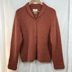 Talbots 100% Wool Front Collared Cardigan Burnt Orange Rust Brick Wool Size L